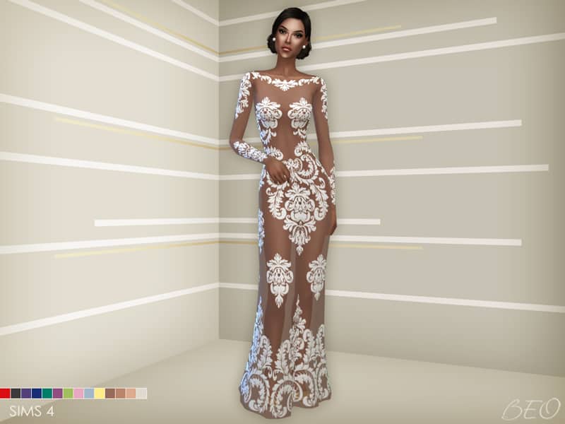 Anveay Sims 4 wedding dress CC transparent with white lace overlay by Beocreations