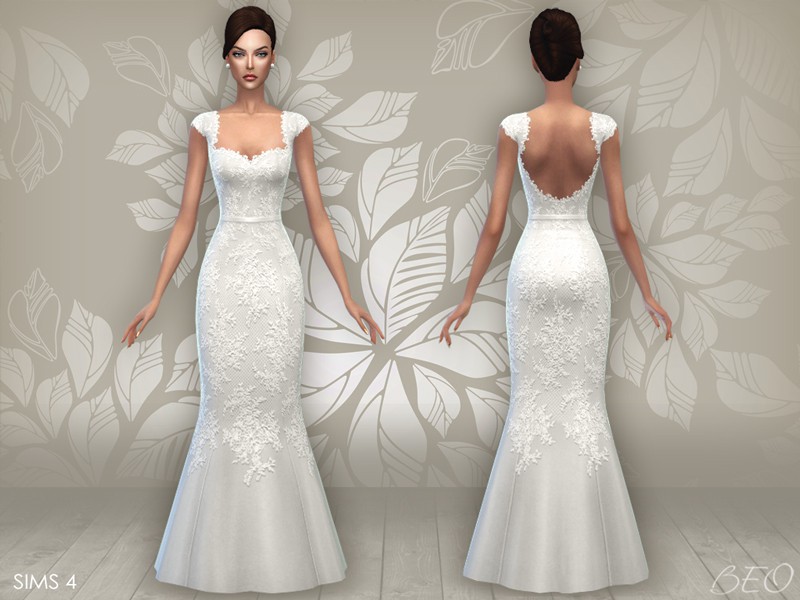 Sims 4 floral applique wedding dress cc by Beocreations
