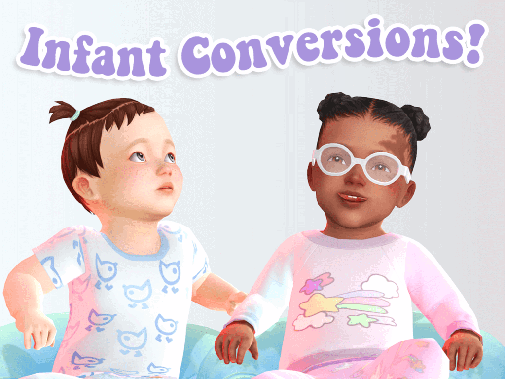 A top with blue chicks, and a top with stars and clouds, sims 4 infant cc shirts