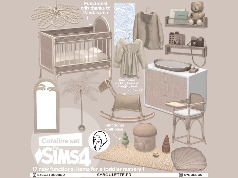 Coraline Sims 4 Nursery CC Set with sims 4 crib cc