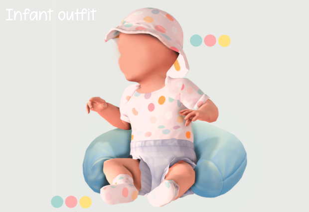 CC Polkadot infant outfit with matching bucket hat