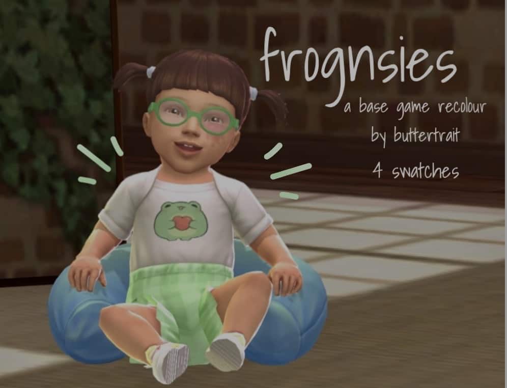 Frog Onesie on brunette toddler, sims 4 infant cc
