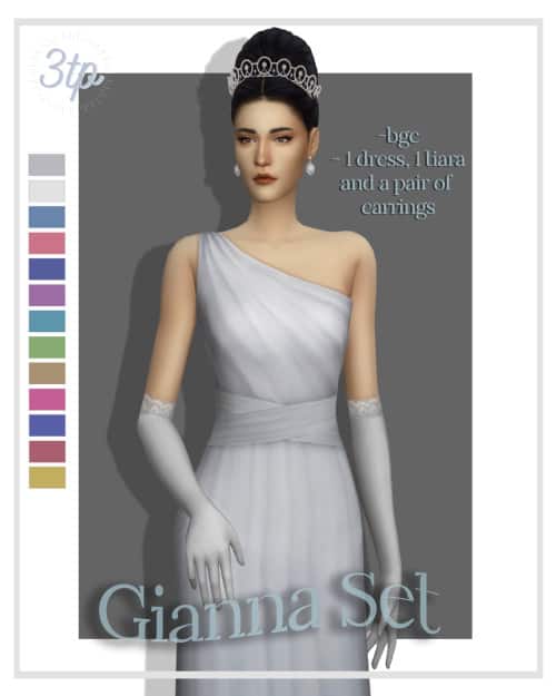 Gianna Bridal Set Sims 4 Wedding dress CC with tiara and earrings for royal wedding