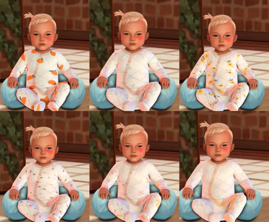 Recolorer of the oneside with a clementine pattern, floral pattern and pastels, sims 4 infant cc