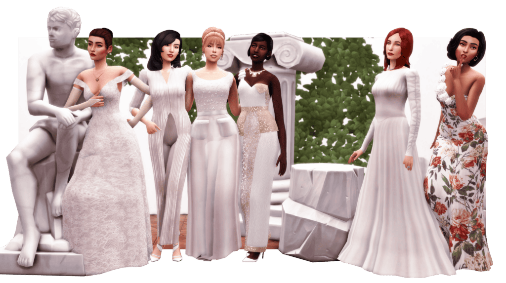 Zeussim Glamoue Up Wedding Dress CC Pack for Sims 4