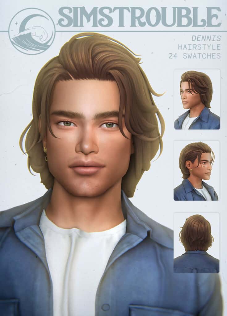 Dennis Simstroulbe Sims 4 Male long wavy hair CC