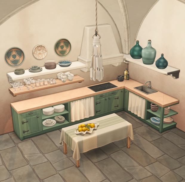 Mediterranean inspired homey Sims 4 kitchen cc by felixandre