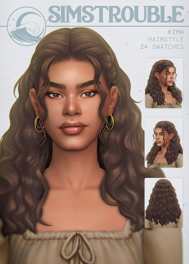 Kima Simstrouble Sims 4 Long Curly Hair CC