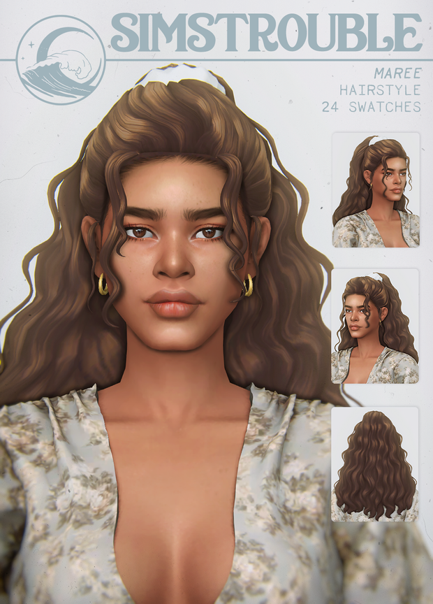 Maree Simstrouble Sims 4 CC Hair long curly hair