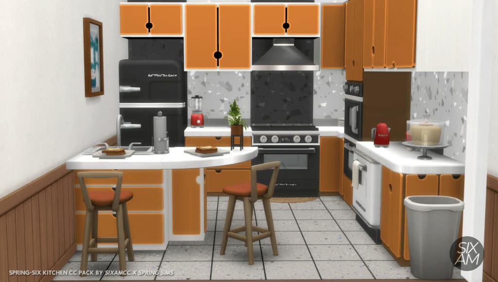 Retro Midcentury Modern Kitchen CC Set by SixamCC and SpringSims