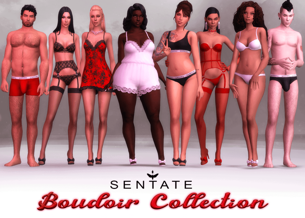 Sentate Boudoir SIms 4 Pack: lingerie cc and pajama cc for male and female sims