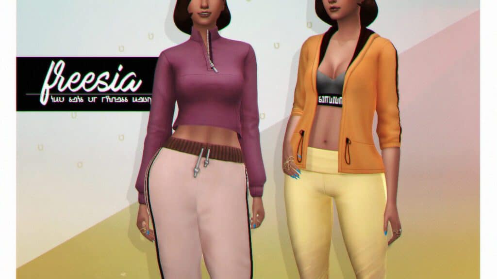 Sims 4 Atheltic Clothes (2 CC Shirts) Zip top and sports bra with jacket