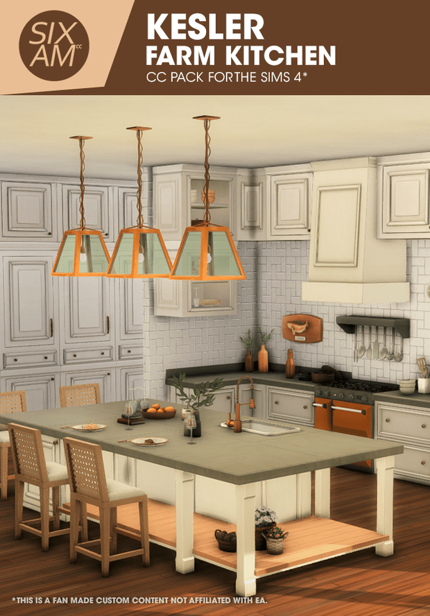 Sims 4 farmhouse cc kitchen set by sixamcc