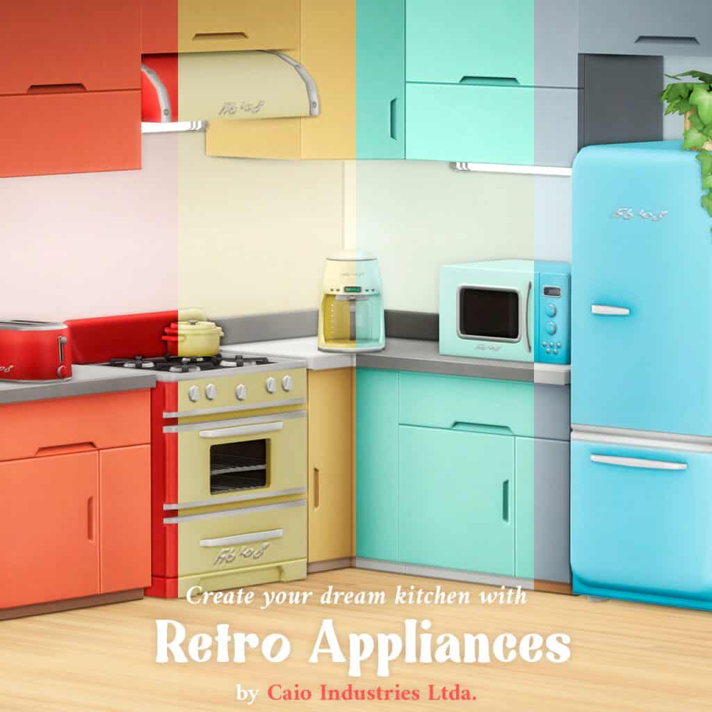 Colorful retro Sims 4 smeg appliances