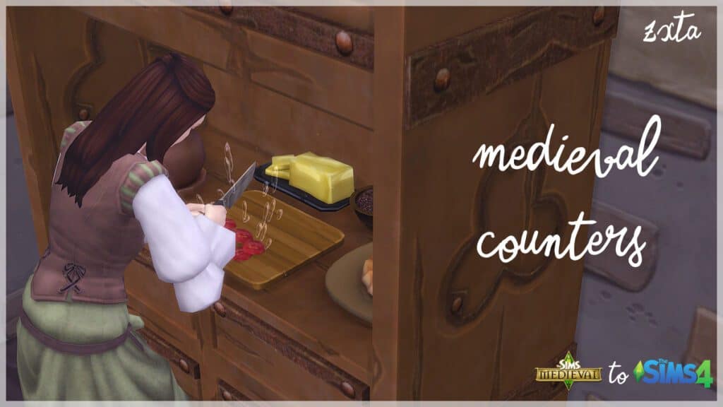 Sims 4 Medieval Kitchen Counter CC