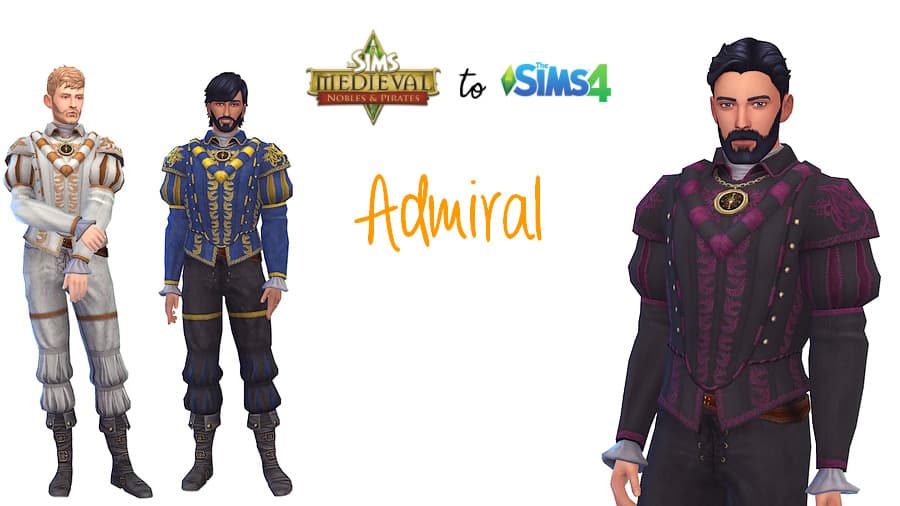 Sims 4 Medieval Male CC Admiral Outfit (TSM to TS4 Conversion)