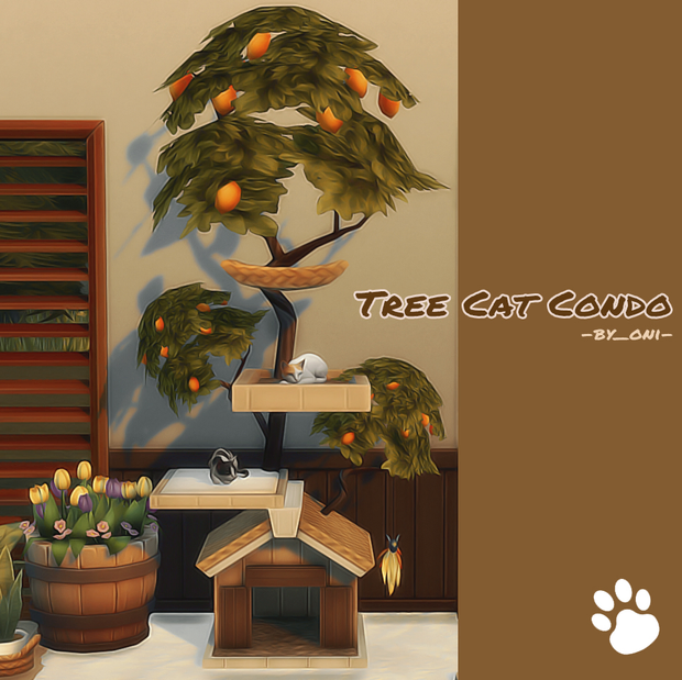 Orange Tree Cat Condo Sims 4 Pet CC For Cats