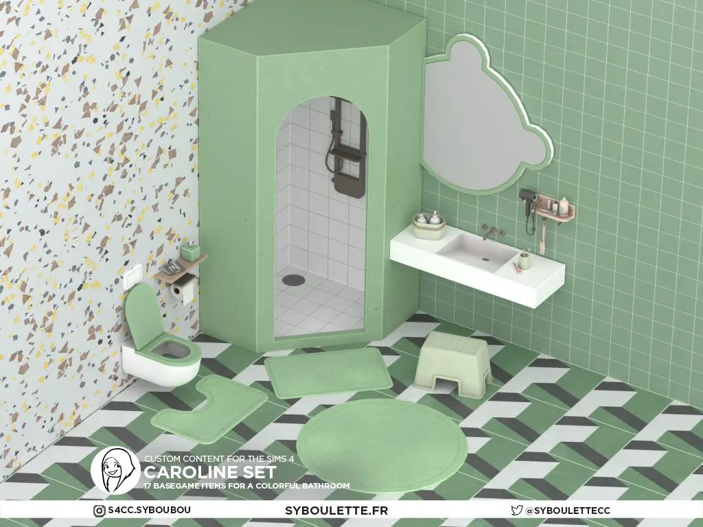 Caroline Sims 4 Bathroom CC Set (Cute Clutter!)