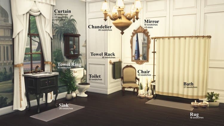 Traditional Luxury Sims 4 Bathroom CC Pack