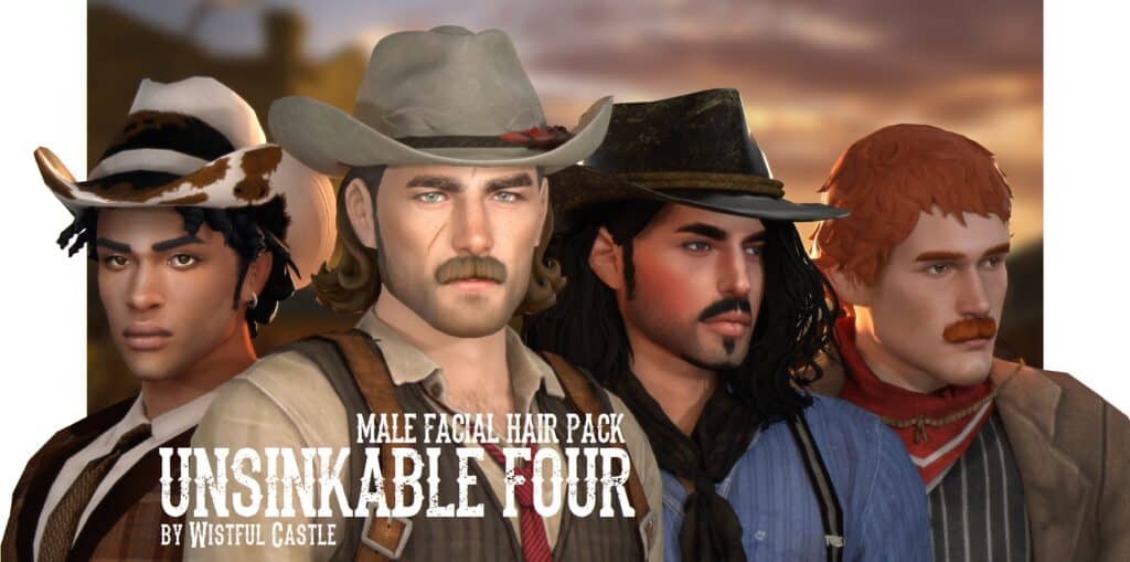 Unsinkable Four Sims 4 Beard CC Pack (Mustaches & Stubble)