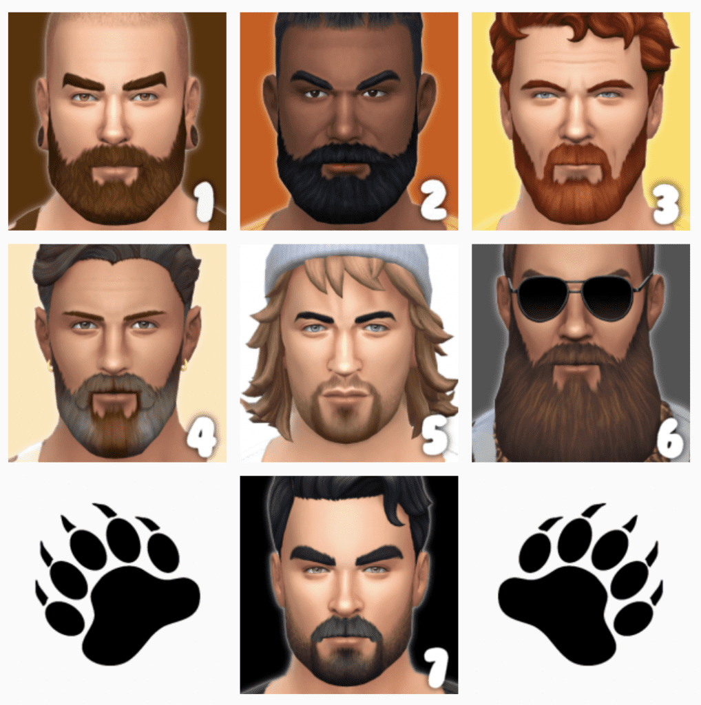 The Bear Pack Sims 4 Beard CC Pack (7 Full Beard Styles)