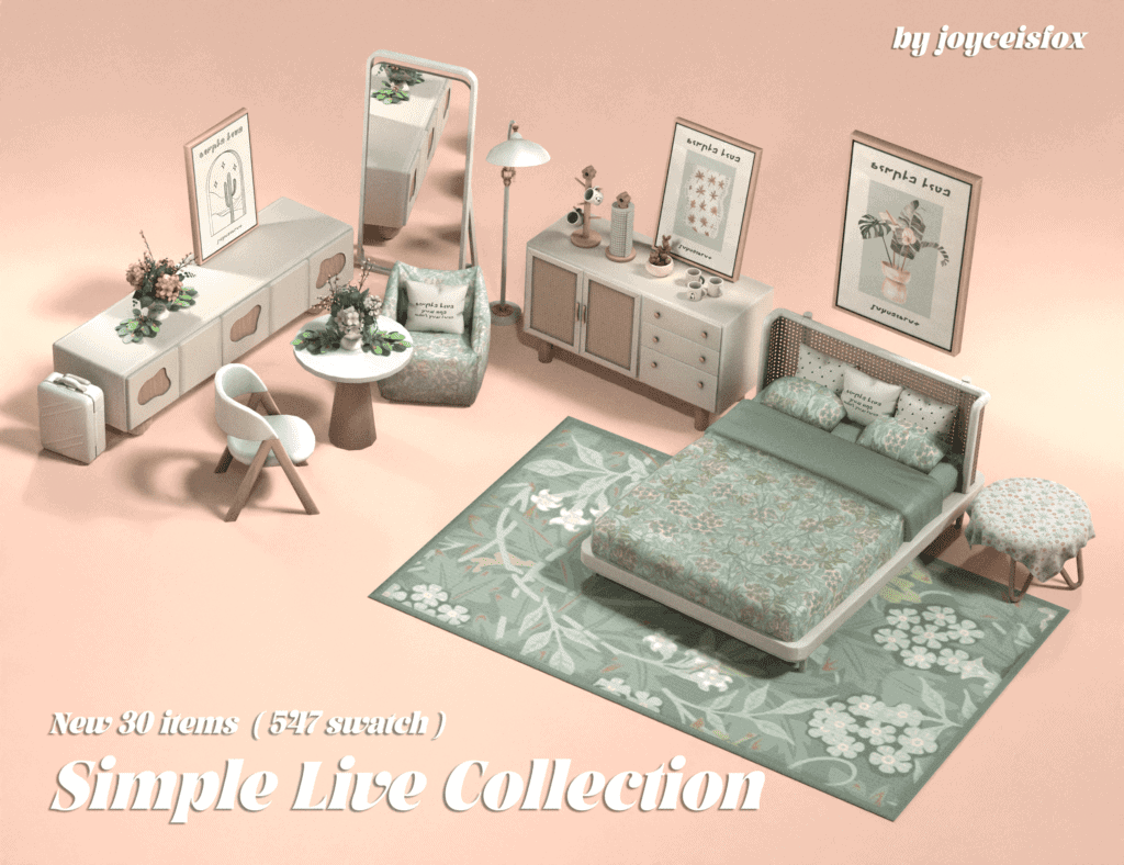 Simple Live Cottagecore Sims 4 Bedroom CC Pack