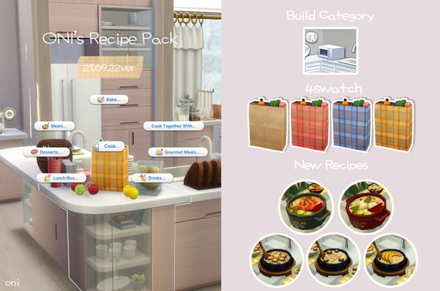 Oni's Recipe Book Sims 4 Food Mod