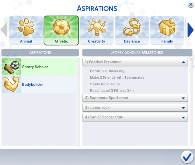 Custom Aspirations Sims 4 University Mod