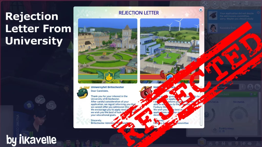 Rejection Letter Sims 4 University Mod
