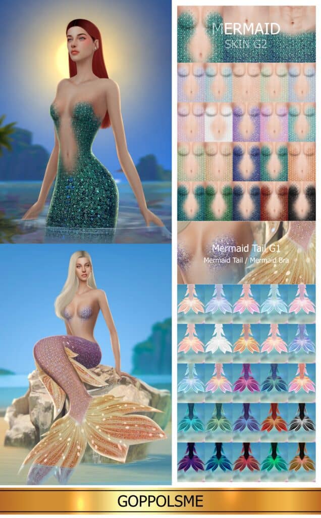 Colorful Scaled Sims 4 Mermaid CC Skin And CC Tail