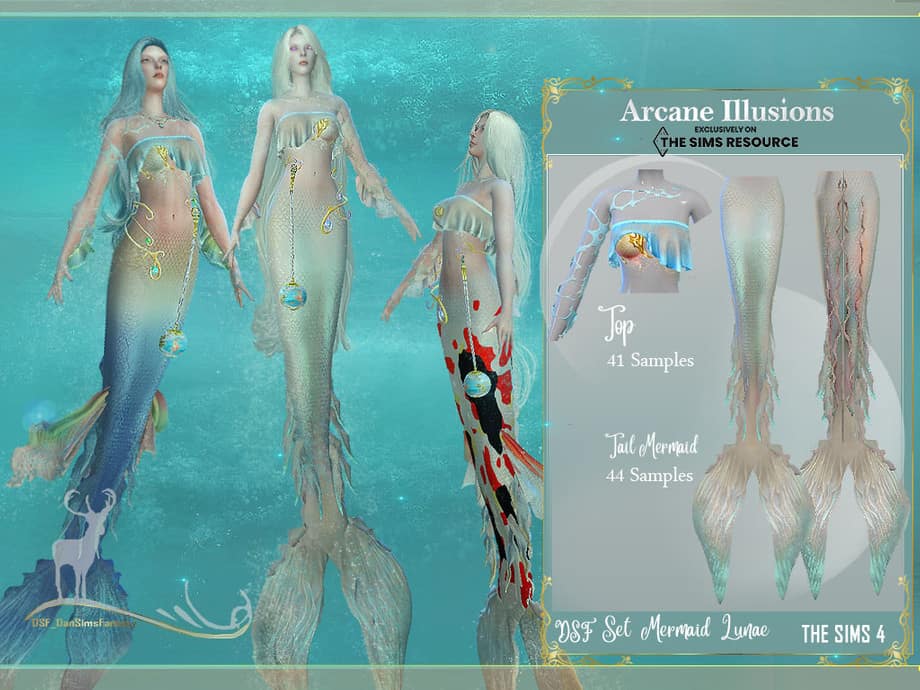 Arcane Sims 4 Mermaid CC Tail and Top Set