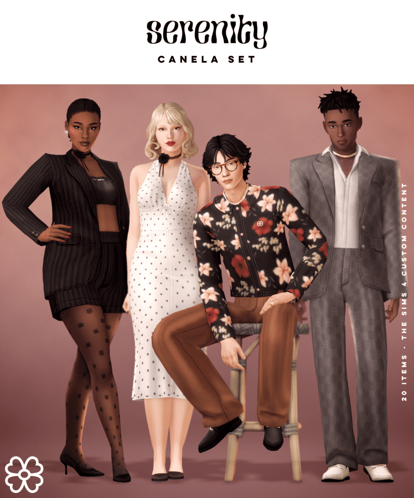 Canela Set Sims 4 Old Money CC Pack (Classy Shorts, Blazer, Loafers, Suit, Dress + More!)