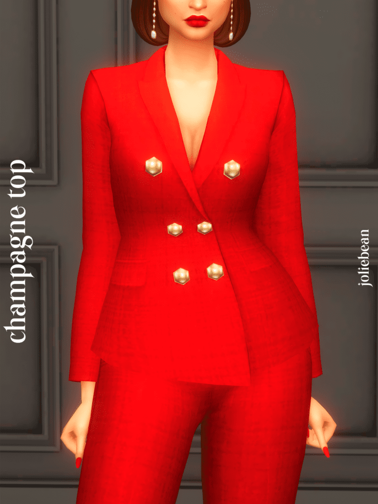 Champagne Top And Trousers Sims 4 Old Money CC Top