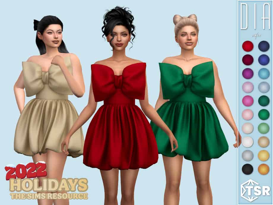 Bow Dress Sims 4 Christmas CC Clothes