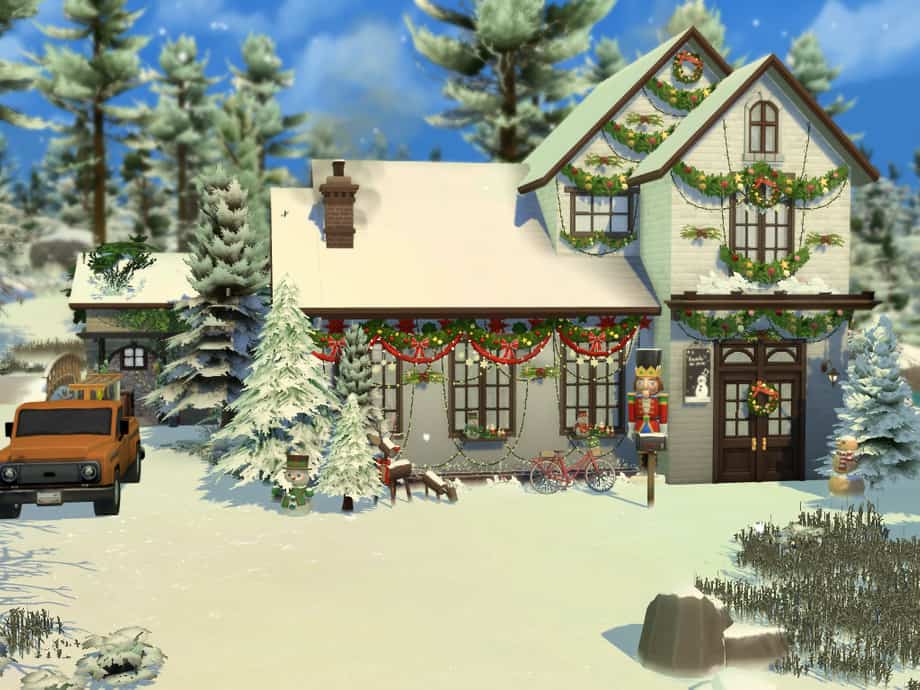 CC Free Sims 4 Christmas Cottage House Download