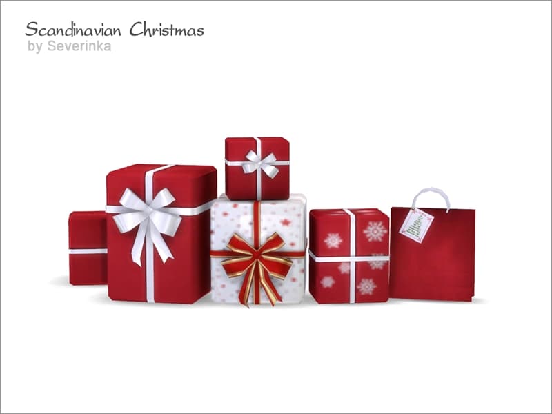 Classy Red And White Wrapped Presents Sims 4 Christmas CC Decor