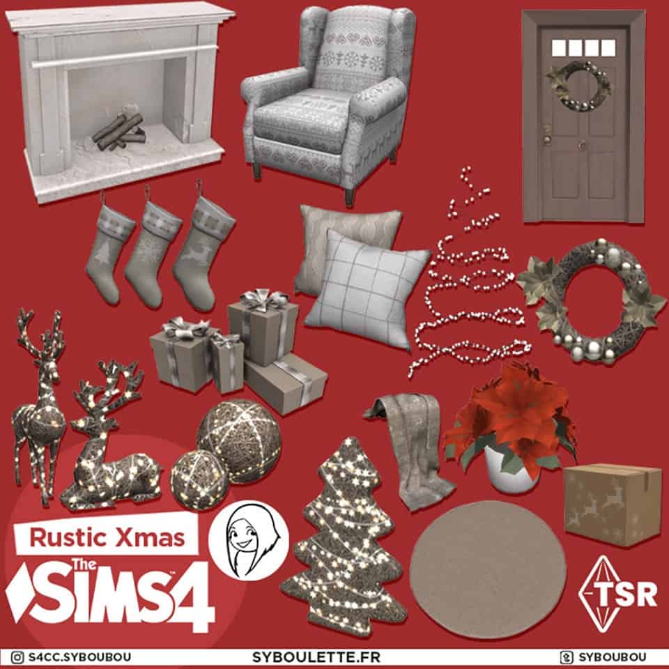 Rustic Sims 4 Christmas CC Decor Set