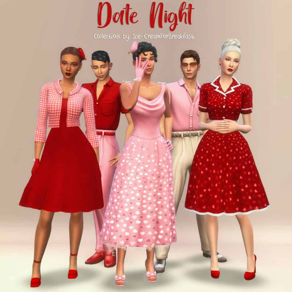 Romantic Retro Date Night CC Clothes Collection