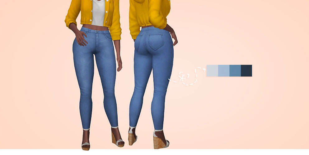 Sims 4 cc jeans called Backyard jeans by Cakenoodles, Snug blue jeans that hug the female frame with back pockets.