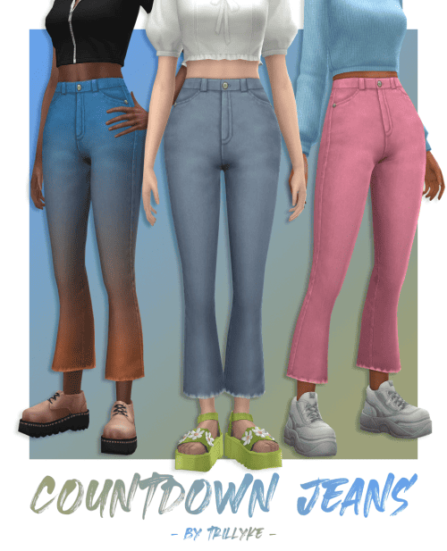 Sims 4 cc jeans by Trillyke. Mom style jeans in pink, gray and blue to orange ombre.