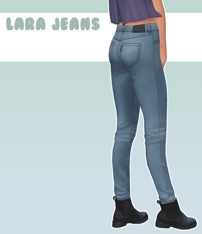 Sims 4 cc Lara jeans by Stephanie. Lighter blue denim with back pockets and on a female frame.