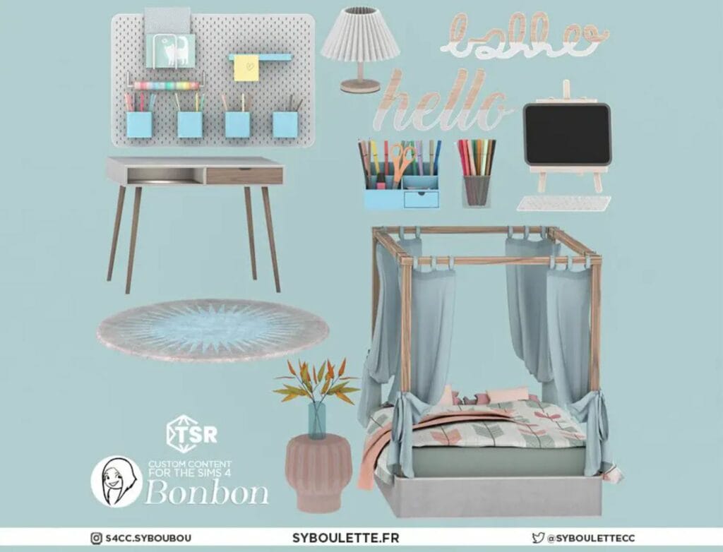 Cozy Sims 4 Teen CC Bedroom Set by Syboulette