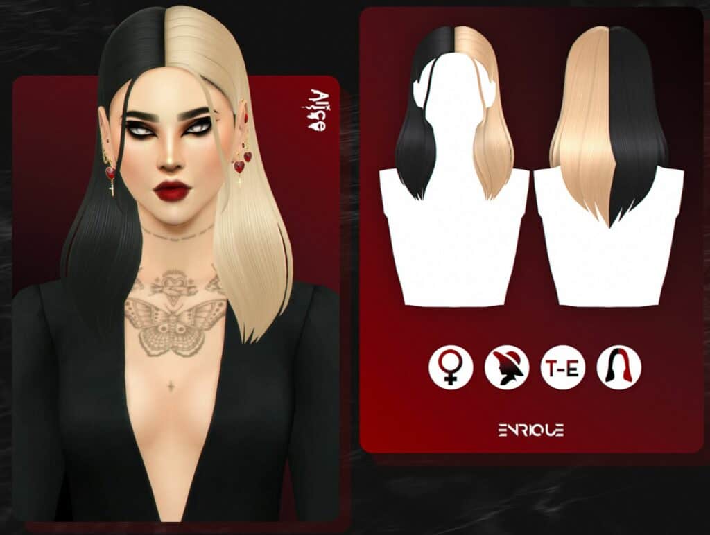 Split Dye Sims 4 Witchy CC Black and White Hair by Enrique S4