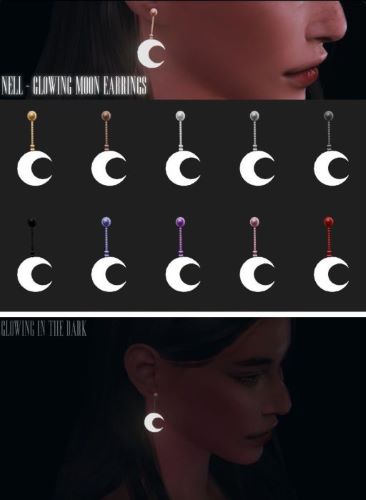 Glowing Moon Sims 4 Witchy CC glow in the dark Earrings by Nell