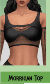 Black sims 4 goth cc crop top with open shoulders and fishnet arms