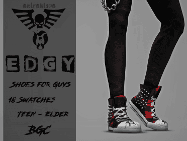 Male high top sims 4 goth cc shoes with red and black pattern and spikes