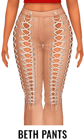Pink sims 4 goth cc pants with open criss cross lacing up the fronts and sides