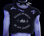 Black crop top short that reads "Reading Smut Is My Cardio" - sims 4 goth cc