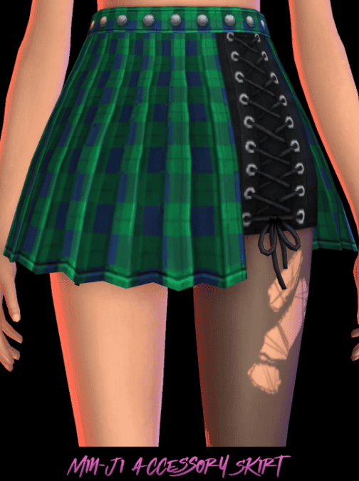 Short sims 4 goth cc skirt in green and blue plaid