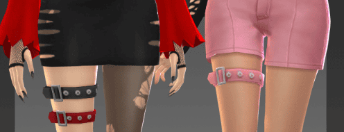 Two female sims wearing red, and black and pink sims 4 goth cc garters